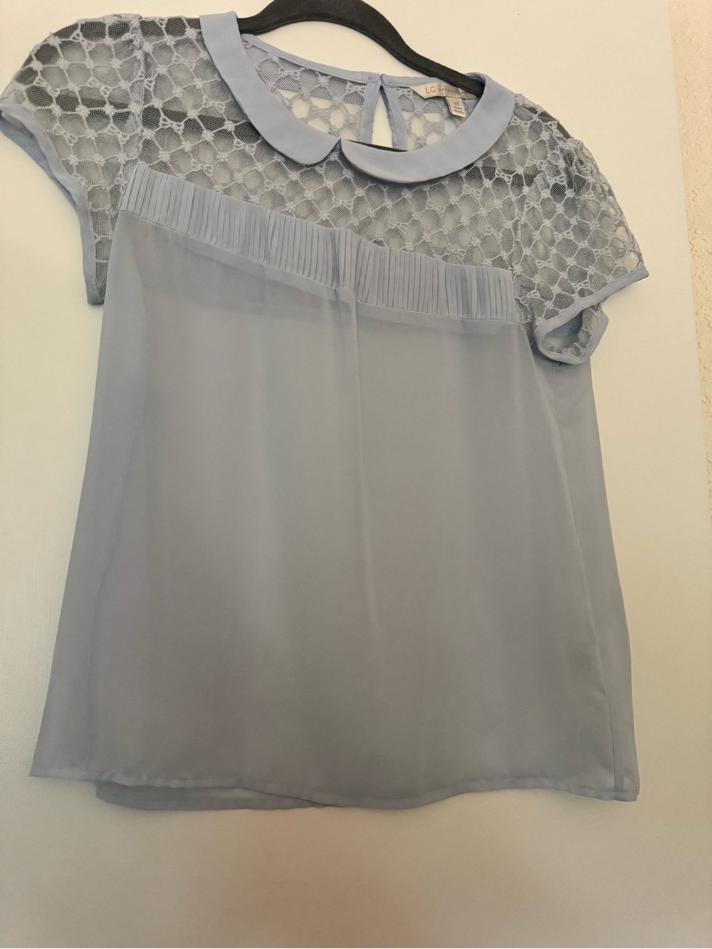 LC Lauren Conrad Light Blue Lace-Yoke Peter Pan Collar Blouse XS